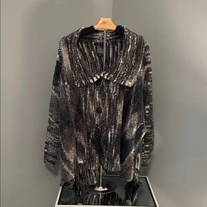 Vertigo Paris Dolman Sleeve Collared Cardigan charcoal marled grey/brown